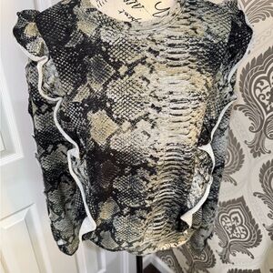 1. State Black and White Ruffled Long Sleeve Blouse